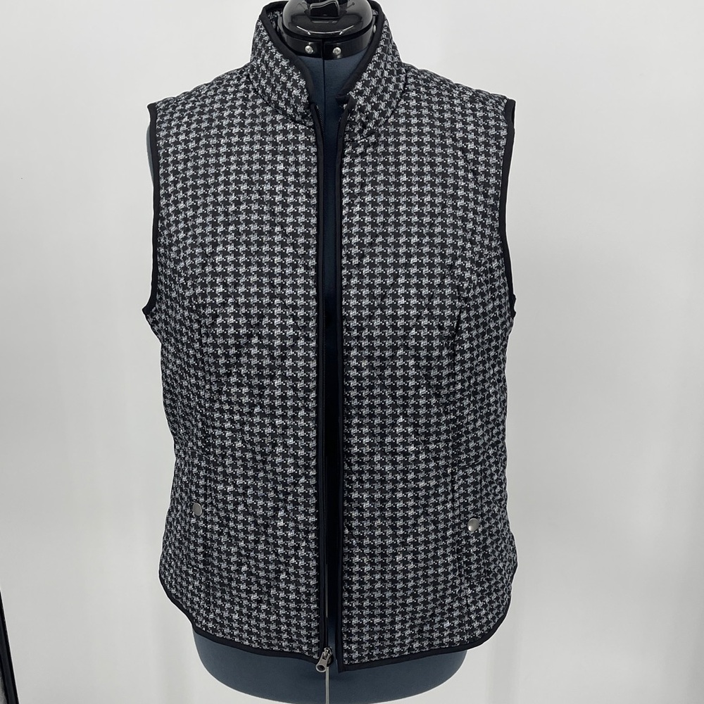 croft & barrow Black & White Houndstooth Quilted Vest WOMENS SIZE XL draw cord
